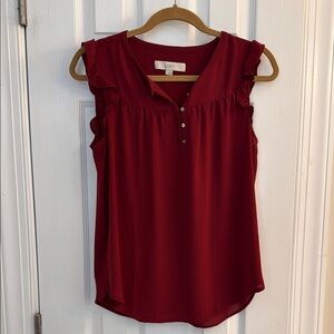 LOFT Women's Red Ruffle Sleeve Top size s